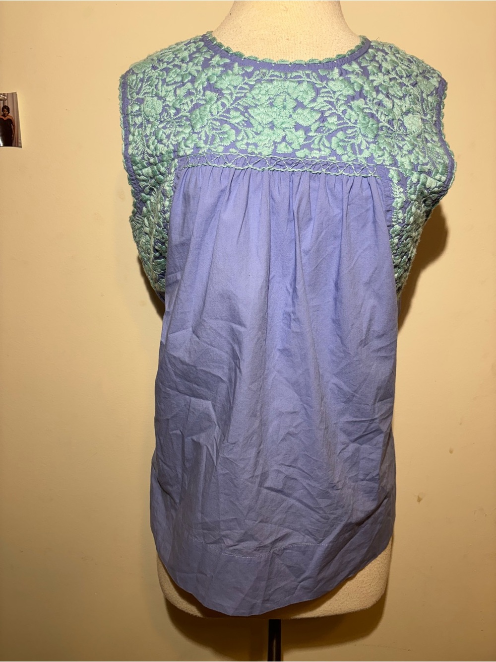Sleeveless Lavender Camisole with Mint Crochet Yoke